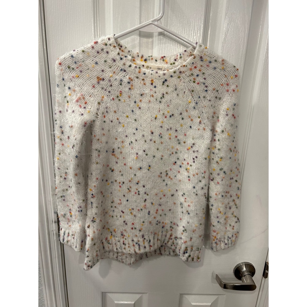 Tucker + Tate Sweater White Confetti Knit Fuzzy Eyelash Crewneck Kids Size 8